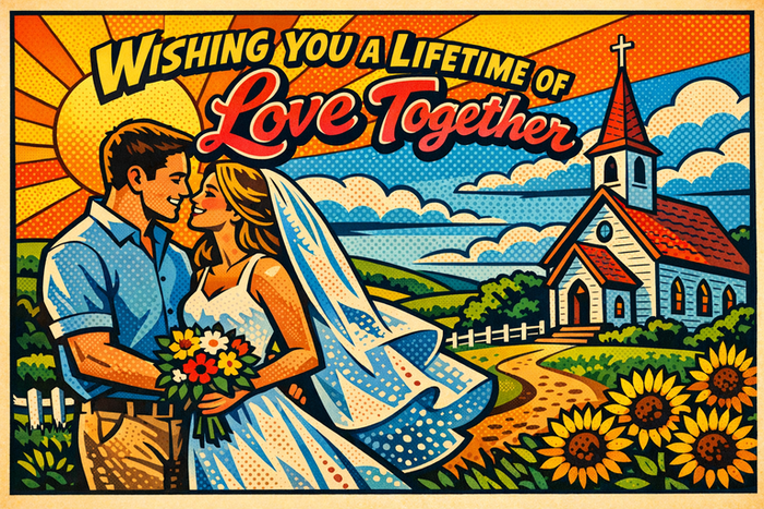 Illustrated postcard featuring nature scene